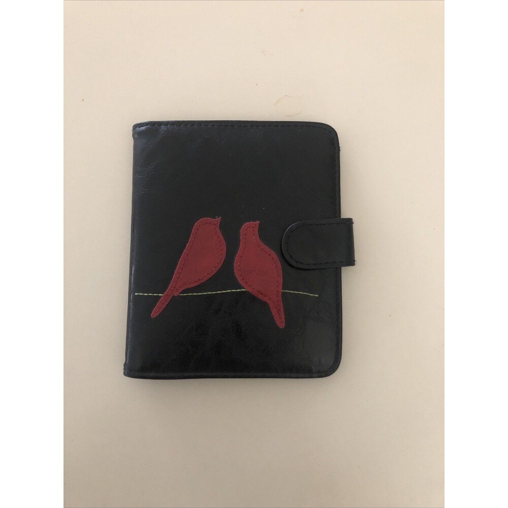 Rare Vegan Leather Wallett Birds and Nest with Eggs Design Embroidered w/ snap